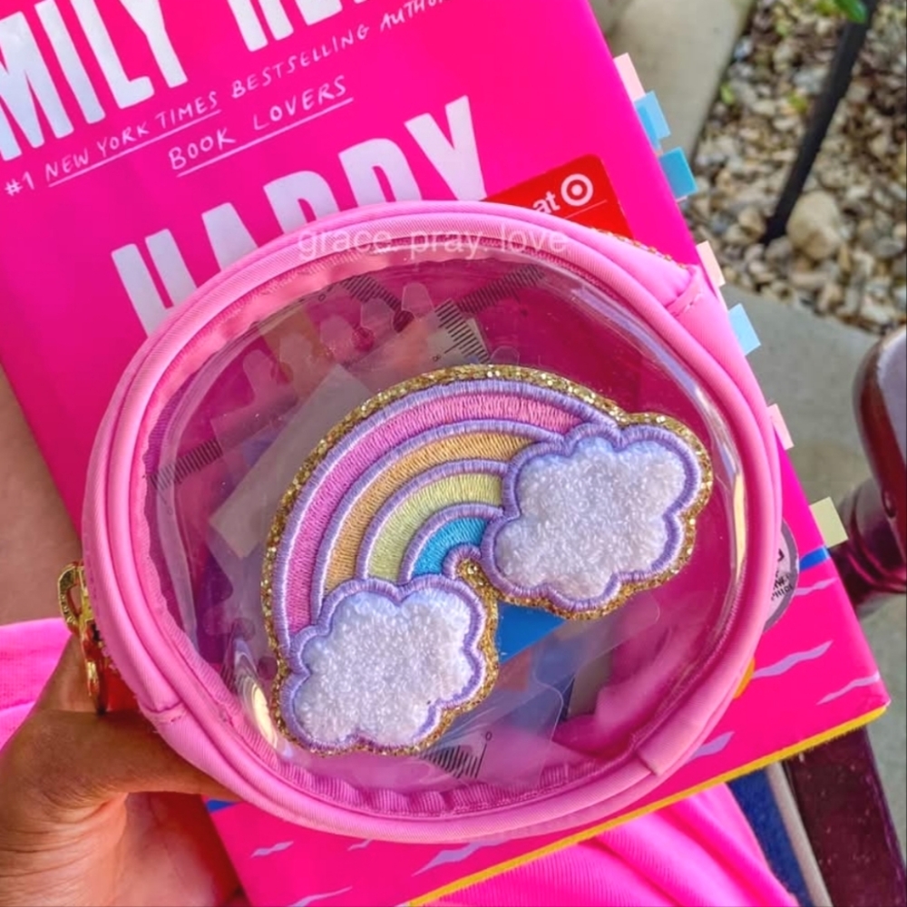 Stoney Clover Lane Pink Round Circle Pouch with Rainbow Patch
